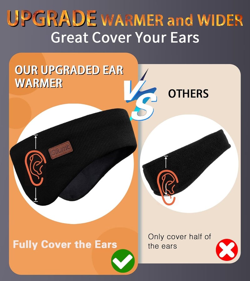 Oliumt Winter Ear Warmer Headband for Men Women Double-Layer Knit Ear Muffs Cover with Fuzzy Lining for Running and Cycling (Black, Black, One Size) - Image 2